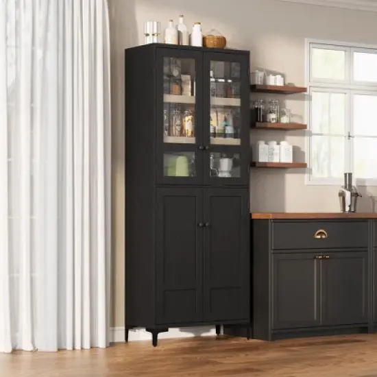 71" Tall Kitchen Pantry Cabinet, 5 Tier Freestanding Food Storage Cabinet with 4 Doors and Adjustable Shelves image {4}