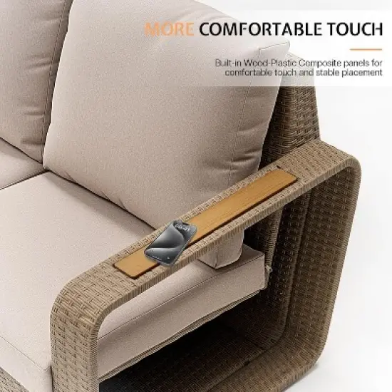 AMERLIFE 3-Piece Outdoor Patio Furniture Set, 82" Rattan Sofa & 2 Wicker Chairs image {3}