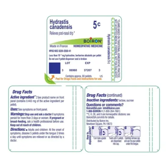 Hydrastis Canadensis 5C by Boiron Homeopathic Single Medicine For Cough, Cold & Flu  -  80 Pellet image {1}