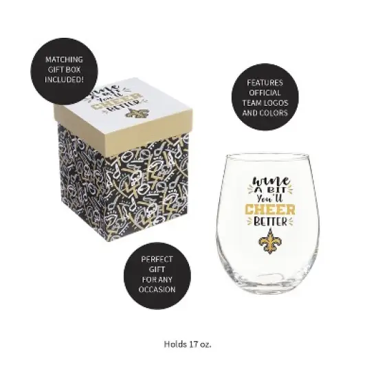 Evergreen New Orleans Saints, 17oz Boxed Stemless Wine image {3}