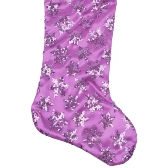 Northlight 19" Purple Sequin Snowflake Christmas Stocking with White Faux Fur Cuff image {3}