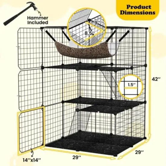 Costway 3 Tier Cat Enclosure with Comfy Hammock, 2 Ladders, 3 Doors & 1 Sky Window image {2}