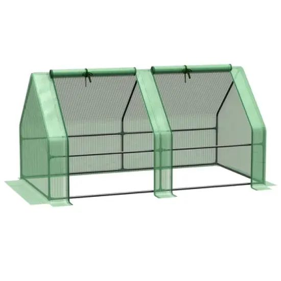 Outsunny 6' x 3' x 3' Portable Mini Greenhouse Outdoor Garden with Large Zipper Doors and Water/UV PE Cover, Green image {3}