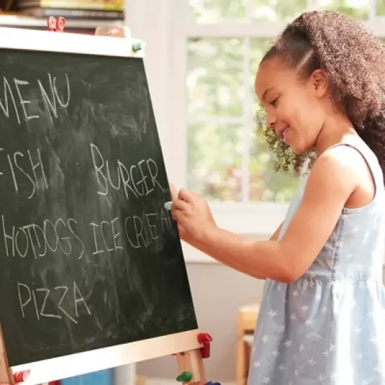 Melissa & Doug Deluxe Standing Art Easel - Dry-Erase Board, Chalkboard, Paper Roller image {6}