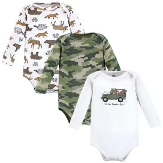 Hudson Baby Infant Boy Cotton Long-Sleeve Bodysuits, Animal Adventure 3-Pack image {9}