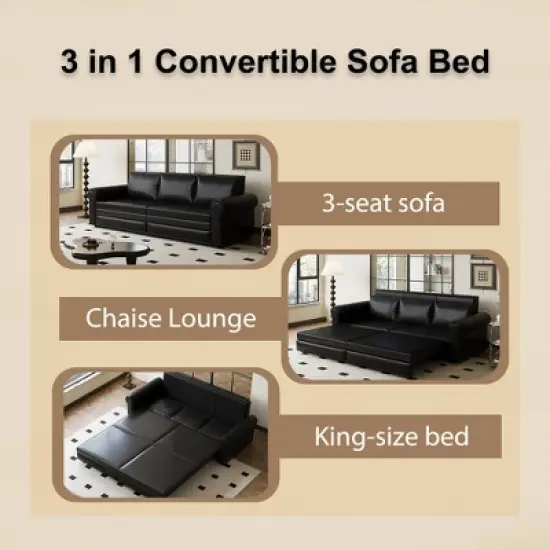 Whisen Faux Leather Convertible Sleeper Sofa & Multi-Functional Sofa Bed, Premium Comfort & Versatile Design image {3}