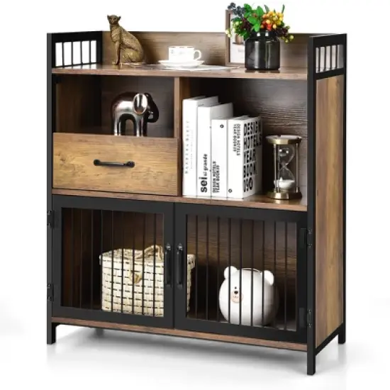 Costway Buffet Server Sideboard Kitchen Storage Cabinet w/ Drawer & Steel Doors image {9}