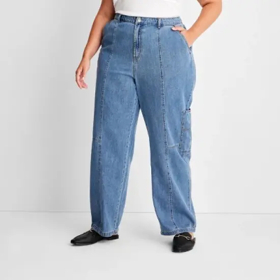 Women's Cargo Patchwork Straight Pant - Future Collective&trade; with Reese Blutstein Blue Denim image {4}