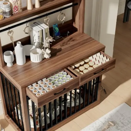 APRILSOUL 38" Dog Crate Furniture, Heavy Duty Cage Table, 2 Storage Drawers, Shelves, Sliding Door Side End Table, Indoor Dogs&pound;&not;Brown image {1}