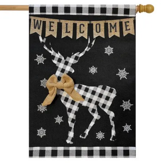 Briarwood Lane Checkered Deer Burlap Winter House Flag Welcome 28 image {1}