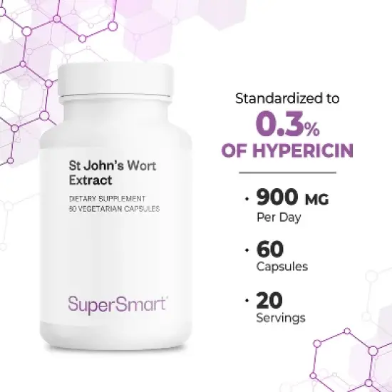 SuperSmart St John's Wort Extract 900mg per Day - High Purity 0.3% Hypericin Supplement | Non-GMO & Gluten Free - 60 Vegetarian Capsules image {4}