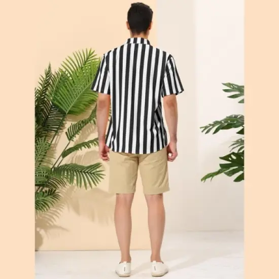 Lars Amadeus Men's Summer Vertical Striped Shirt Short Sleeves Button Up Color Block Stripe Shirt image {4}