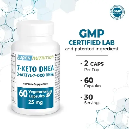 SuperSmart 7-Keto DHEA 25mg - Advanced DHEA Metabolite Supplement | Non-GMO & Gluten Free - 60 Vegetarian Capsules image {3}