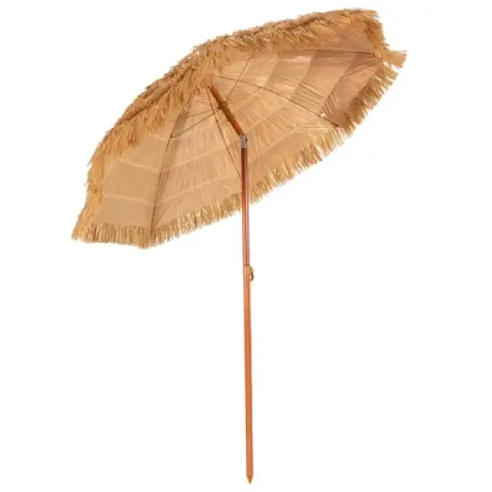 Costway 6.5 FT Thatched Beach Umbrella Tilt Tiki Hawaiian Patio Portable image {8}