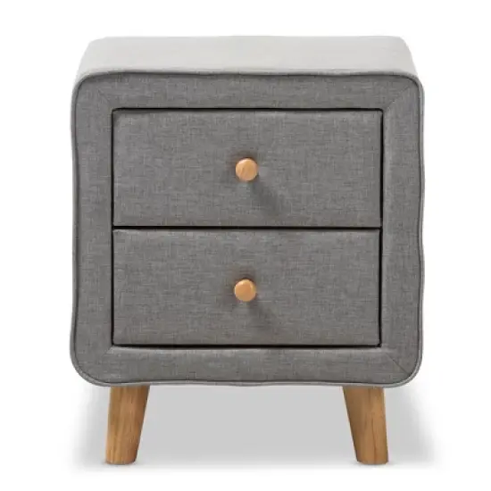 Jonesy Mid - Century Fabric Upholstered 2 - Drawer Nightstand - Gray - Baxton Studio image {1}