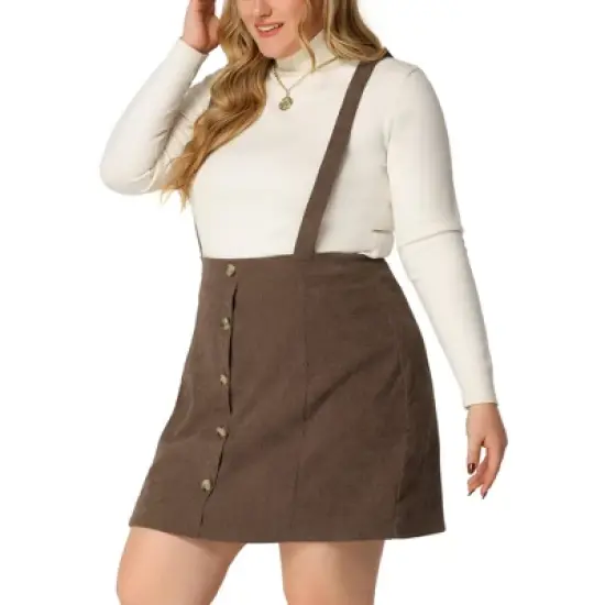 Agnes Orinda Women's Plus Size Corduroy Suspender Elastic Back A-Line Mini Skirt image {7}