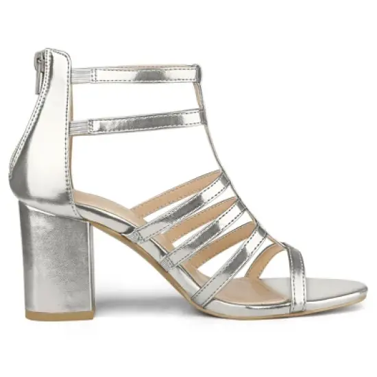 Allegra K Women's Cage Strappy Gladiators Chunky Heels Sandals image {6}