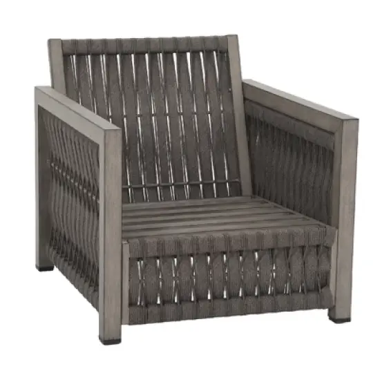 COWLOWN Modern Aluminum Outdoor Single Sofa, Woven Rattan & Webbing Lounge Chair with Cushions, Weather-Resistant Patio Seating image {4}