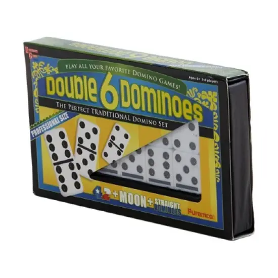 Puremco Double 6 Black Dot Dominoes - Professional Size Board Game: Includes Storage Case, Instructions, 1-4 Players image {2}