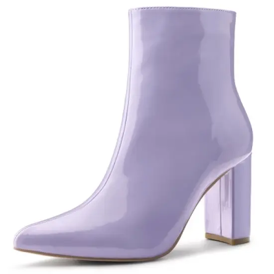 Perphy Women's Patent Pointed Toe Side Zip Chunky Heel Ankle Boots image {3}