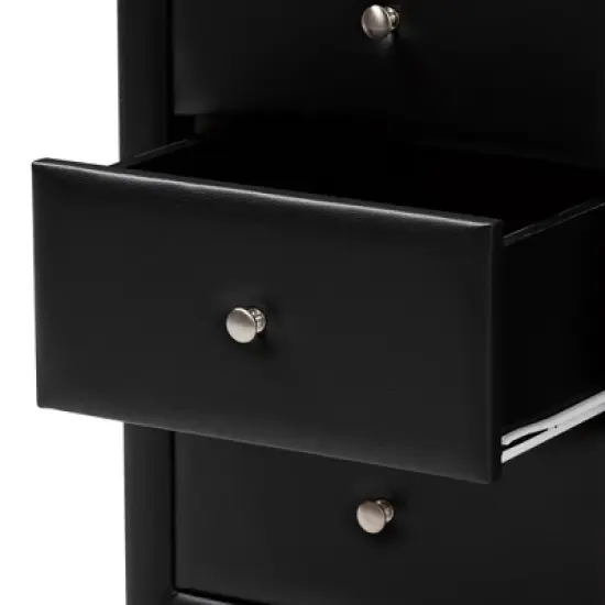 Tessa Faux Leather Upholstered 3 Drawer Nightstand Black - Baxton Studio image {4}