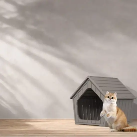 SEVOBAL Pet Crates and Houses Small Wooden Cat House Cozy Sturdy Easy Assembly No Tools Needed for Living Room Bedroom, Brown, 23.43"*22.64"*22.8" image {3}