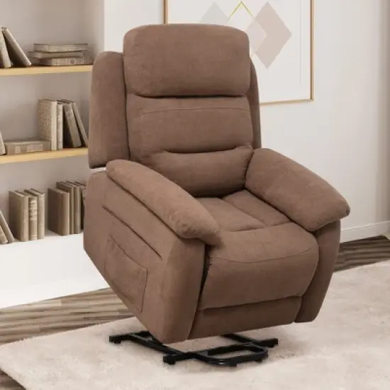Costway Power Lift Recliner Chair Sofa for Elderly w/ Side Pocket & Remote Control Grey\Brown image {2}