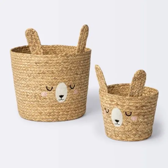 Braided Water Hyacinth Medium Round Storage Basket - Rabbit - Cloud Island&trade; image {3}