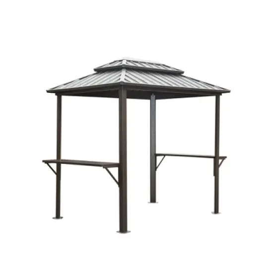 PAGED Aluminum BBQ Outdoor Gazebo Metal Frame with Shelves Serving Tables, Permanent Double Roof Hard top Gazebos image {5}