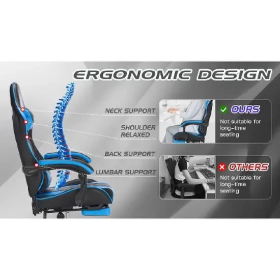 Racxily Gaming Chair w/ Footrest, Ergonomic Computer Chair with Headrest and Lumbar Support, Breathable Material Height Adjustable image {12}