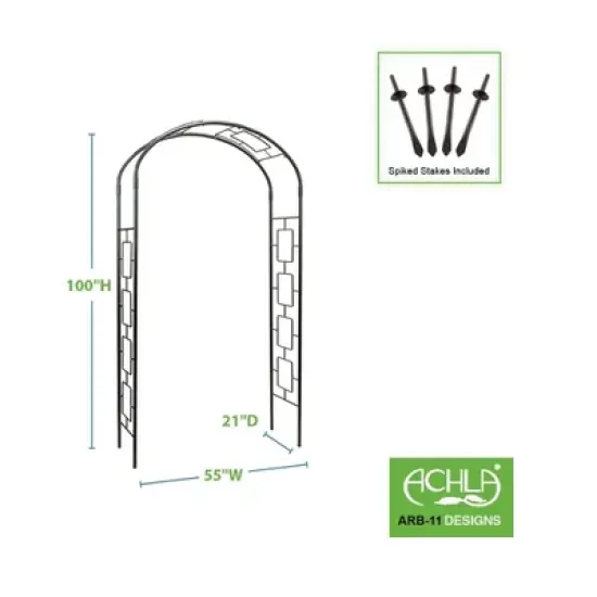 Achla Designs 100" Wrought-Iron Garden Arbor: Outdoor Archway, 8'4" Tall, Yard Entryway Decor image {1}
