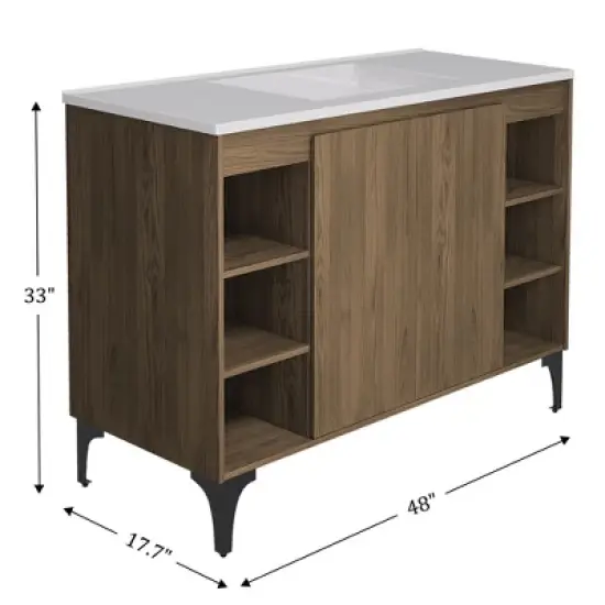 HYLEORY 48" Bathroom Vanity with Basin, Bathroom Storage Cabinet with Two Doors and open shelf, Solid Frame image {8}