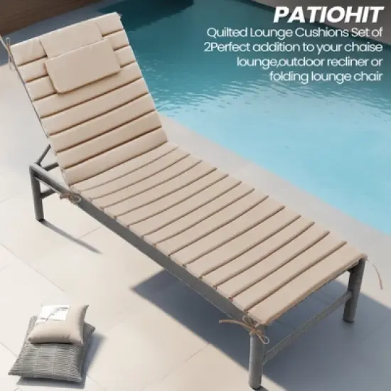 Pellebant 2PC Patio Chaise Lounge Chairs Cushion 22D Sponge 220gsm Polyester Fabric image {6}