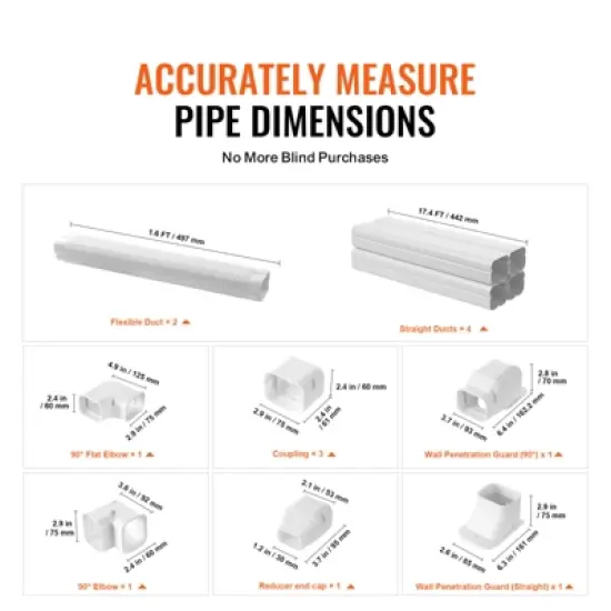 VEVOR Mini Split Line Set Cover 3-inch W 17.6Ft L, PVC Decorative Pipe Line Cover For Air Conditioner with 4 Straight Ducts, White image {2}