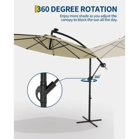 10FT  Cantilever Umbrella, Base Included - for 2-6 People, 360-Degree Rotation & Infinite Tilt, Fade-Resistant Canopy for Deck Pool Garden Backyard image {4}