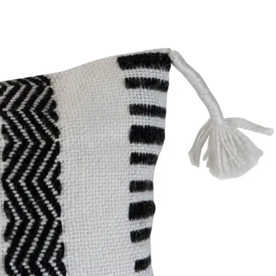 Black Striped Hand Woven 14x22" Outdoor Decorative Throw Pillow with Hand Tied Tassels - Foreside Home & Garden image {1}