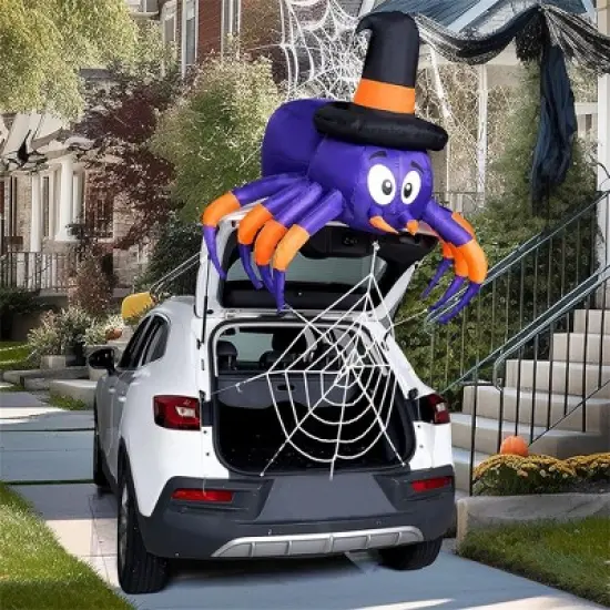 Joyfy 5 FT Long Halloween Inflatable Outdoor Decoration, Inflatable Spider with Spider Web Trunk or Treat Car Decorations for Car Outdoor Yard Decor image {3}
