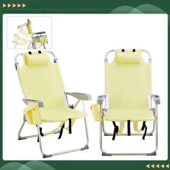 DOMETOUR Heightened Oxford Cloth Silver White Aluminum Tube Bearing 220 LBS Beach Chair Yellow image {9}