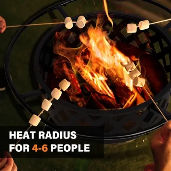 Bestier 20" Fire Pit for Outside Wood Burning, Round Outdoor Fire Pit with Screen and Poker, Brown Steel Fire Pit for Backyard Garden Bonfire Patio image {3}