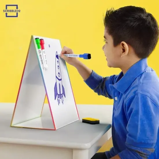 SCRIBBLEDO  Tabletop Magnetic Easel White Board 16"x12" with 6 markers and Eraser image {3}