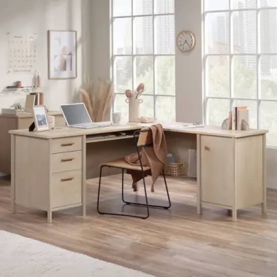 Whitaker Point L-Shape Desk Natural Maple - Sauder: Executive Office Desk with Drawers, Keyboard Shelf, Cable Management: Transitional Style image {1}
