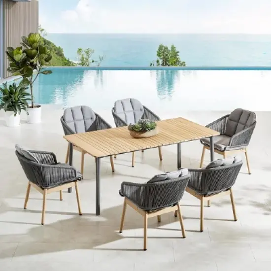 Wooden Outdoor Dining Set with Metal Base 7 Piece Patio Furniture image {3}
