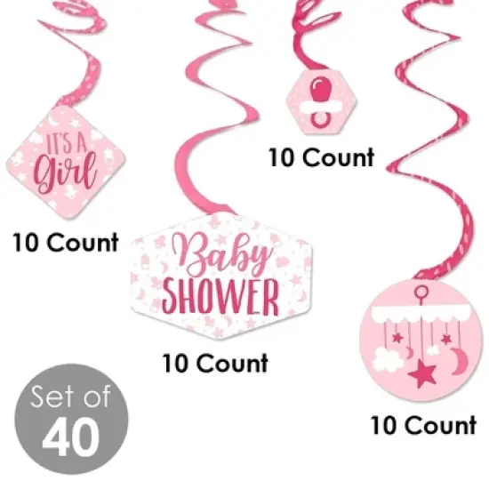 Big Dot of Happiness It's a Girl - Pink Baby Shower Hanging Decor - Party Decoration Swirls - Set of 40 image {3}
