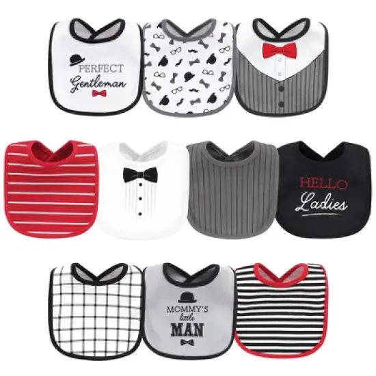 Little Treasure Baby Boy Cotton Bibs 10pk, Gentleman, One Size image {1}