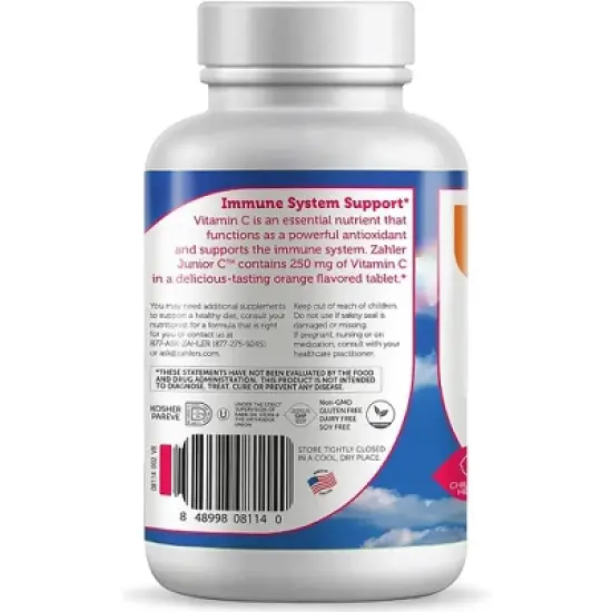 Zahler Junior C, Chewable Vitamin C for Kids, Immune System Support, Certified Kosher, 500 Orange Flavored Chewable Tablets image {1}