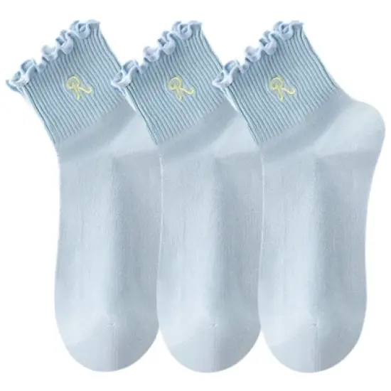 Anna-Kaci 3-Pack Women's Crew Socks with Ruffle Lettuce Edge Trim and Delicate Embroidered Detail image {6}