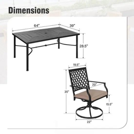 Captiva Designs 7pc Patio Dining Geometric Pattern Rectangular Steel Table & Mesh Back Metal Arm Chairs image {10}
