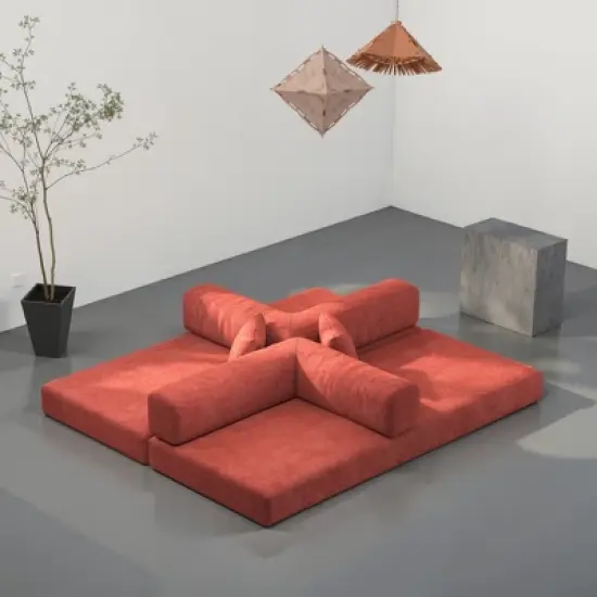 Dolonm 78.8 "Foldable Combination Sofa,Compression Boneless Sofa,Floor Sofa Mattress,Corduroy Fabric,Suitable for Living Room and Bedroom, Orange image {7}
