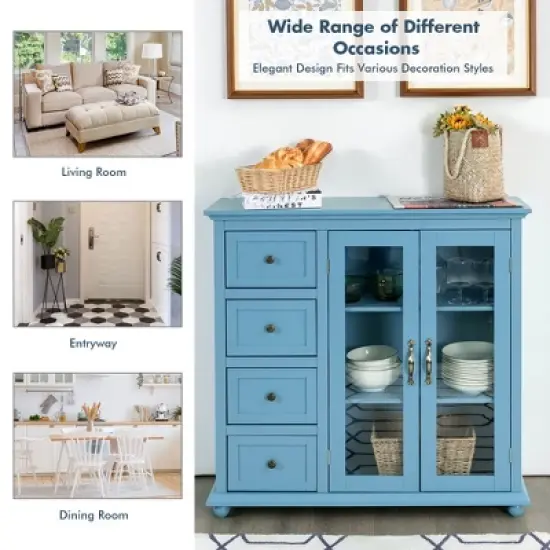 Costway Buffet Sideboard Table Kitchen Storage Cabinet w/ Drawers & Doors White\Blue\Green image {3}