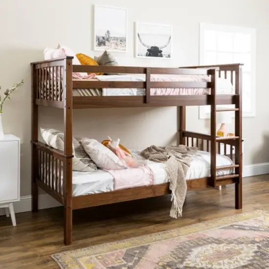 Twin Over Twin Transitional Cottage Solid Pine Bunk Bed Walnut - Saracina Home image {1}